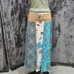 Haven Bleu Medallion Maxi Skirt M Beaded Rockabilly Festival Patchwork Coachella